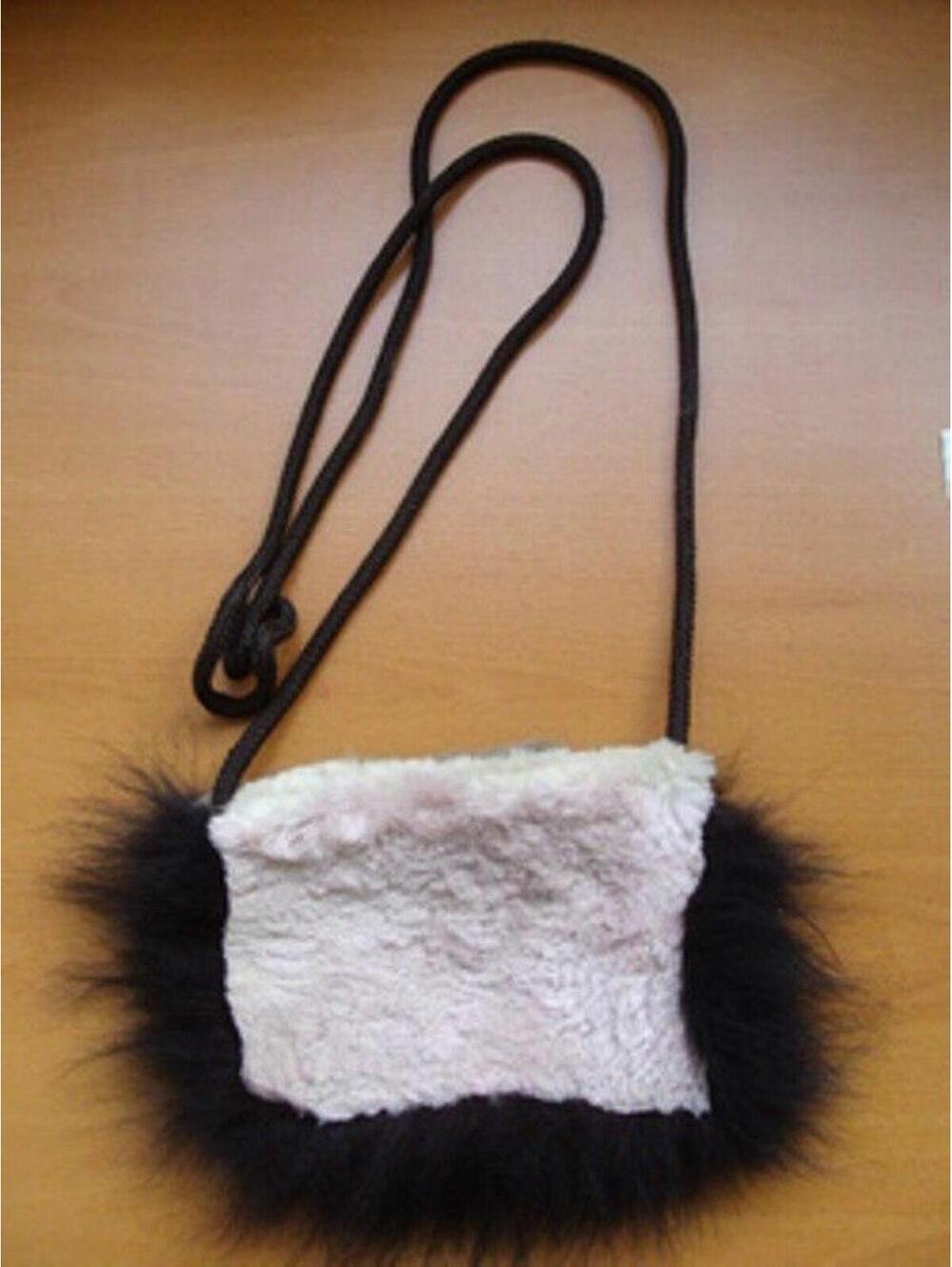 BRAND NEW PINK & BROWN SHEARED BEAVER & FOX FUR PURSE HANDBAG WOMEN 4.5"X 6"